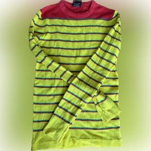 Deadstock amazing 70s thin knit pullover yellow with color block stripes S-M